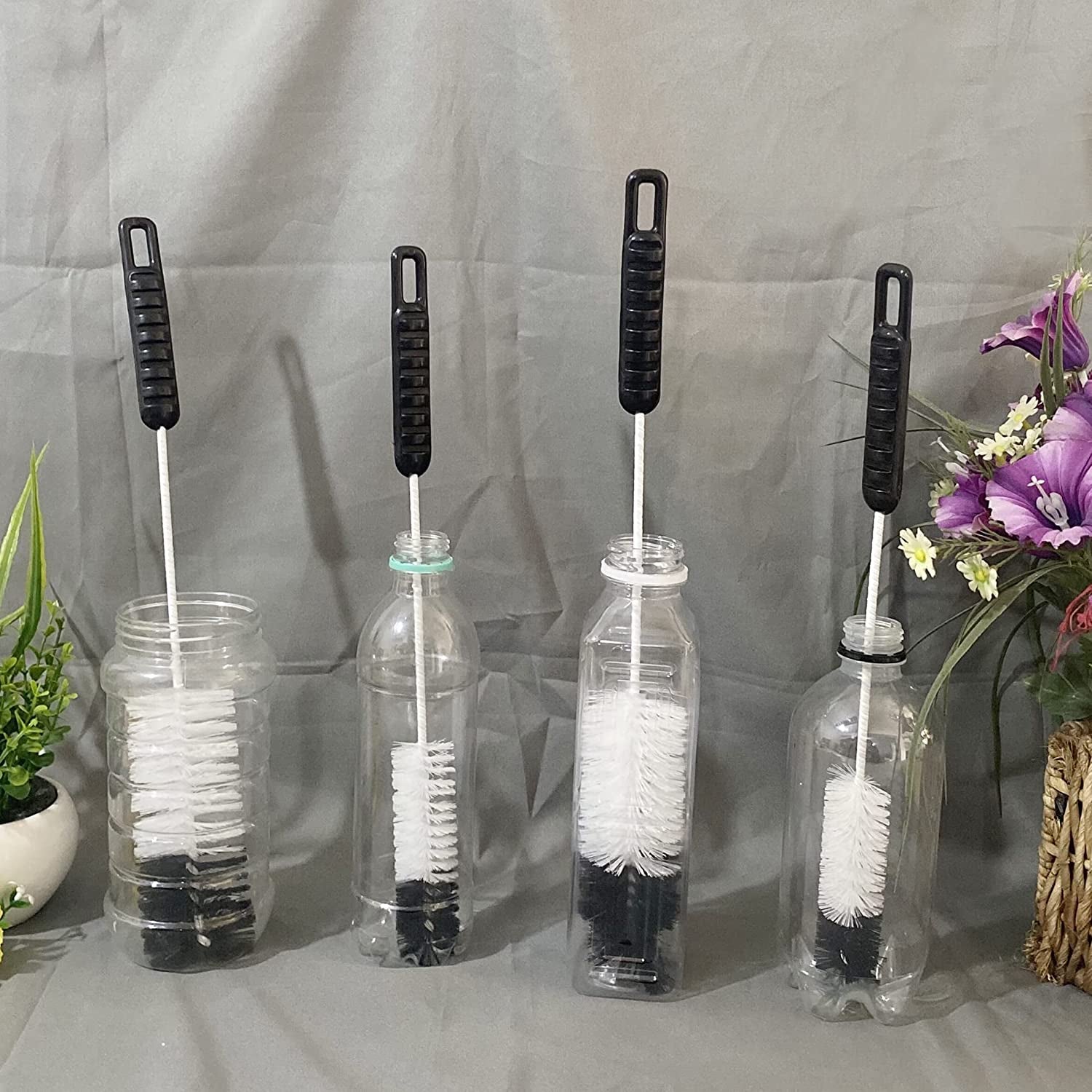 Bottle Brushes Thin Long Handle X 2, Utility Skinny Wire Cleaner Set Big Small, Bendable Flexible for Cleaning Narrow Neck Water, Beer, Wine, Baby Bottles, Pipes, Tubes, Hoses, and Flasks