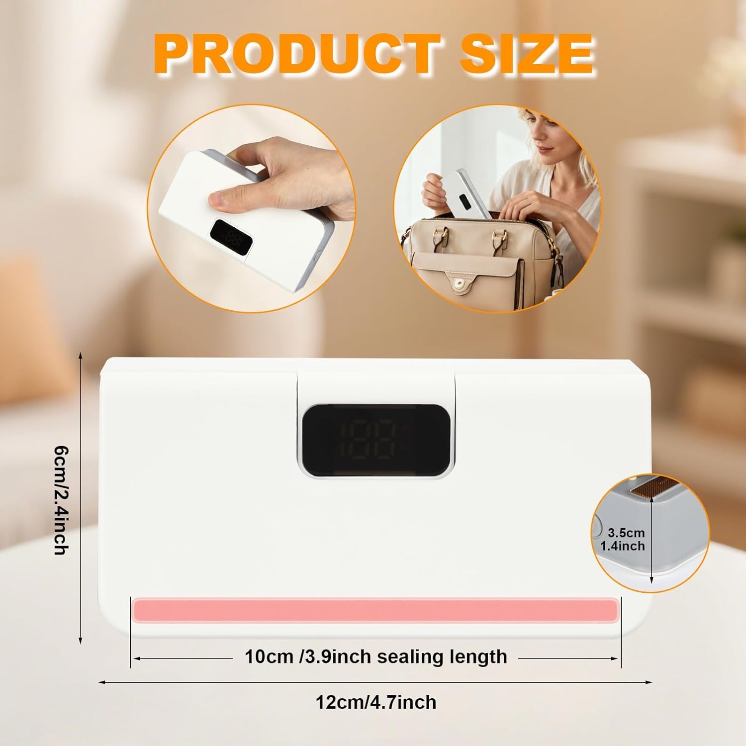 Mini Bag Sealer, Rechargeable Sealer Machine with LED Power Display, 6 Gear Adjustable Portable Bag Sealer Heat Sealer and Cutter, Bag Resealer for Chips Snacks Mylar Plastic Bags