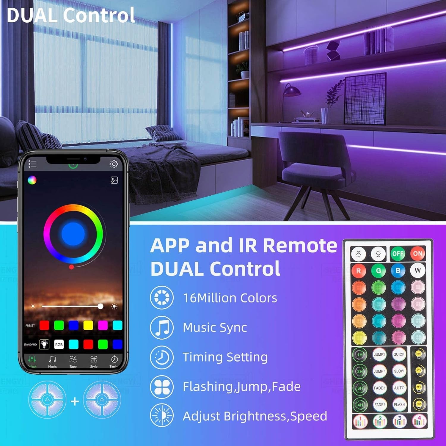 100Ft Led Strip Lights RGB Music Sync Color Changing Led Lights with Smart App Control Remote Led Lights for Bedroom Room Lighting Flexible Home Décor