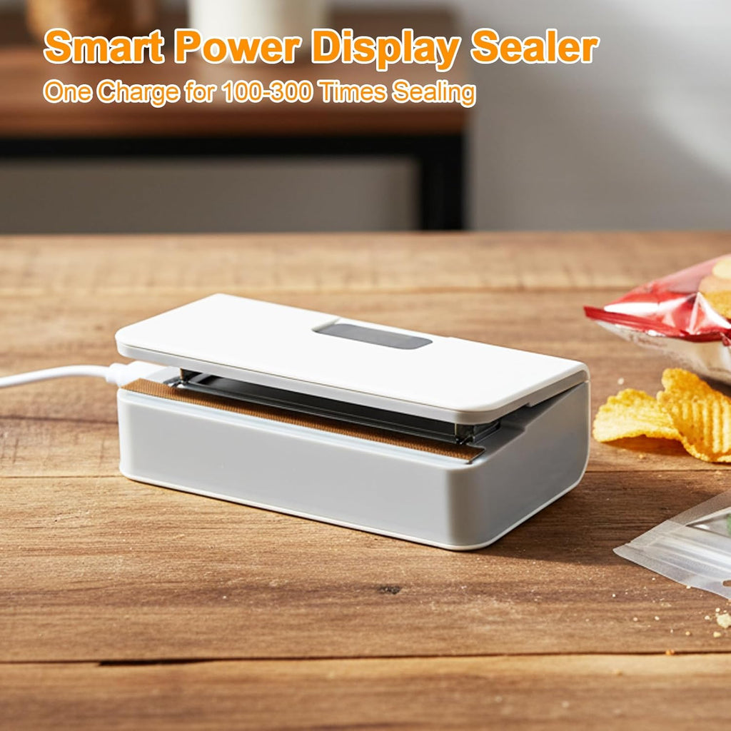 Mini Bag Sealer, Rechargeable Sealer Machine with LED Power Display, 6 Gear Adjustable Portable Bag Sealer Heat Sealer and Cutter, Bag Resealer for Chips Snacks Mylar Plastic Bags