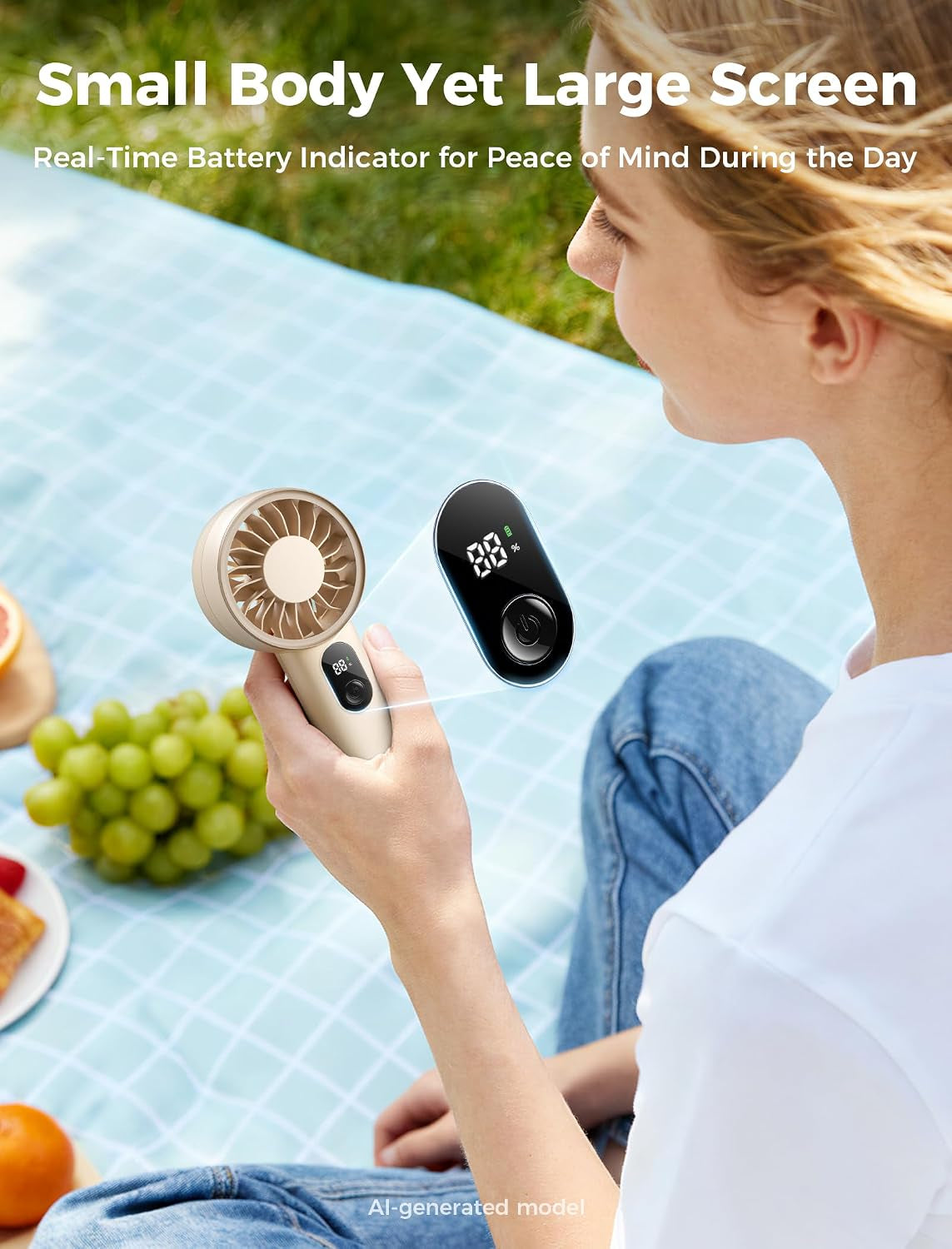 Mighty Portable Fan, Powerful Handheld Fan, USB Rechargeable [10H Max Cooling Time], Mini Personal Battery Powered, Pocket for Travel, Summer, Gifts for Women, Girls -Beige