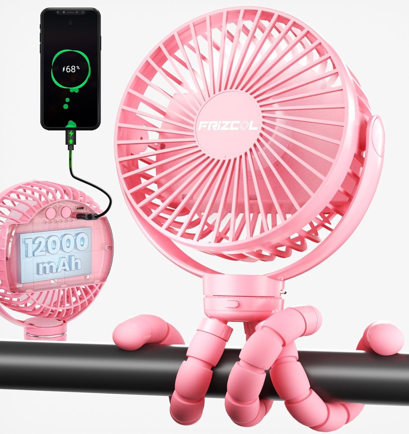 12000mAh Portable Stroller Fan & Power Bank