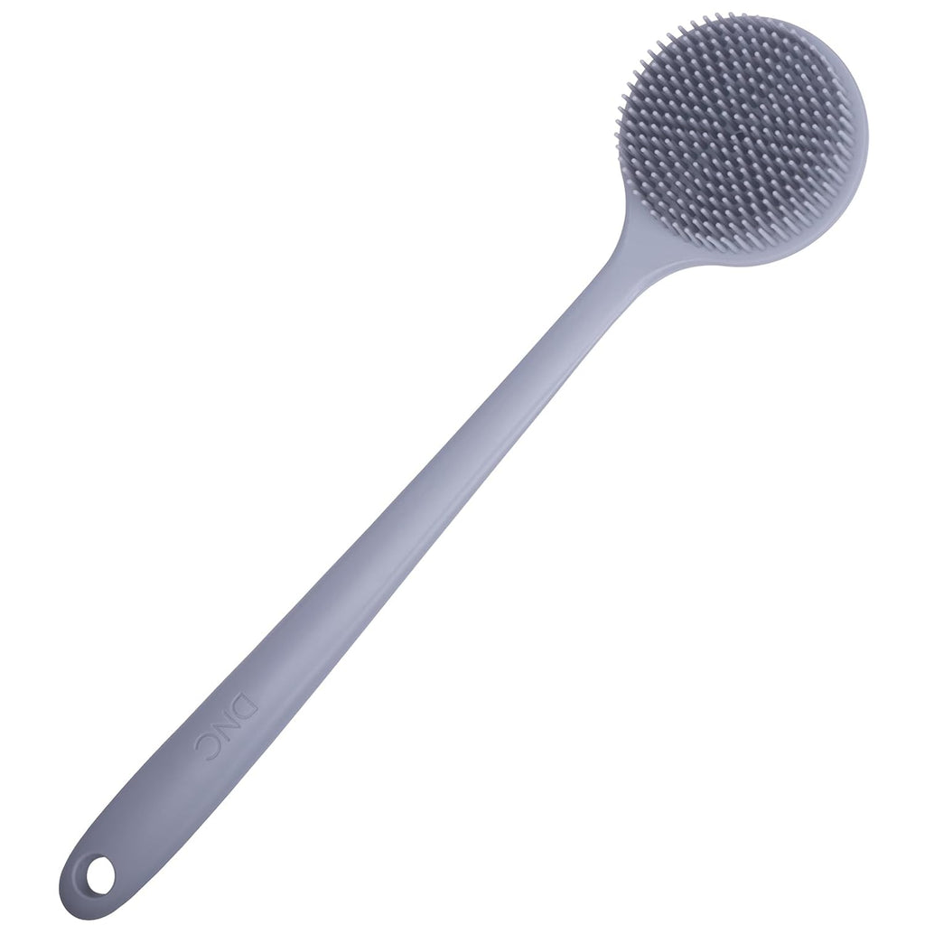 Silicone Back Scrubber for Shower Bath Body Brush with Long Handle (Gray)