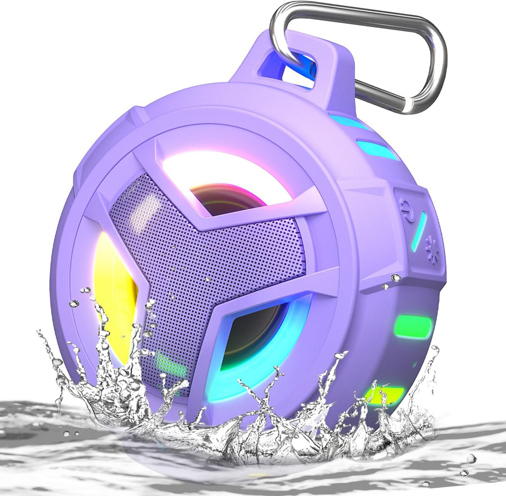 Bluetooth Shower Speaker, Portable Bluetooth Speakers, IP67 Waterproof Wireless Speaker with LED Light, Floating, 2000Mah, True Wireless Stereo for Kayak, Beach, Gifts for Unisex -Black