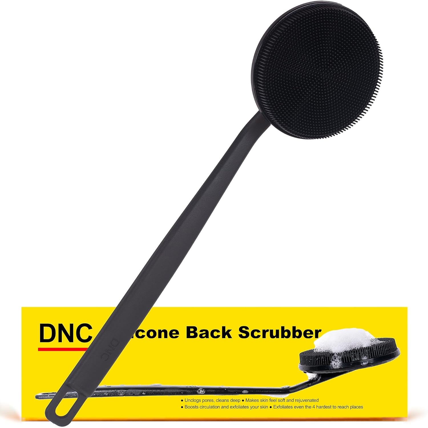Silicone Back Scrubber for Shower Bath Body Brush with Long Handle (Gray)
