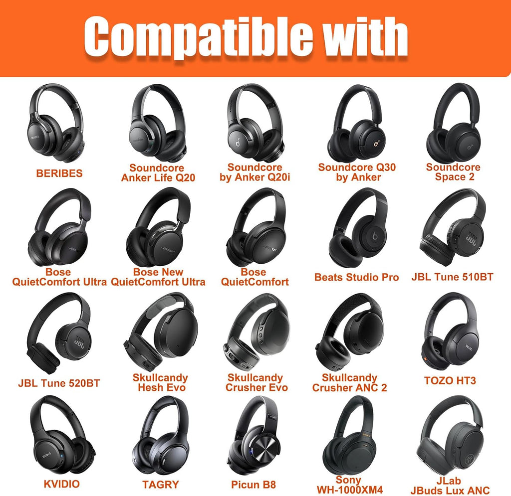 Headphone Case Compatible with Beribes/Tozo/Kvidio/Beats/Soundcore Anker Noise Cancelling Over-Ear Headphones, Black
