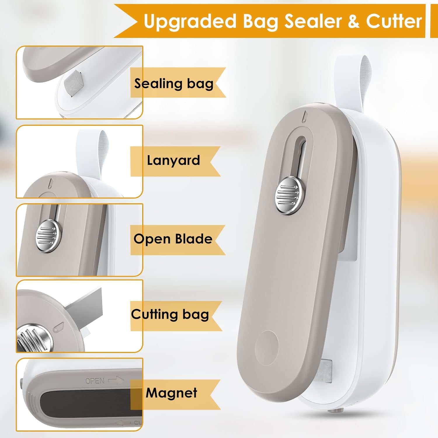 Mini Bag Sealer, Bag Sealer with Cutter 2 in 1 Heat Sealer, Portable Chip Sealer Handheld Food Sealer Mini Sealing Machine for Plastic Bags Chip Bags Food Storage (Battery Included)