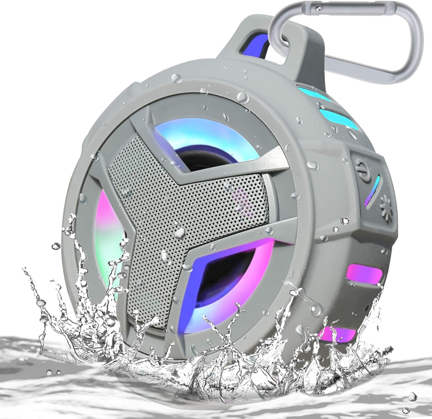 Bluetooth Shower Speaker, Portable Bluetooth Speakers, IP67 Waterproof Wireless Speaker with LED Light, Floating, 2000Mah, True Wireless Stereo for Kayak, Beach, Gifts for Unisex -Black