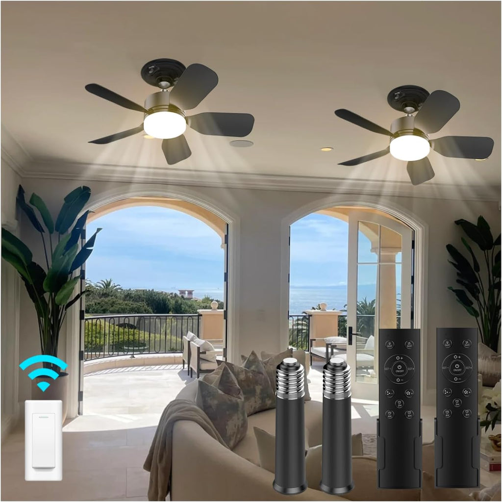 20" Socket Fan Light with Remote, 30W 2000 Lumens, 3 Colors 3000-6000K Small Ceiling Fans with Lights 6 Speed Wind Light Bulb Fan for Bedroom, Living Room, Kitchen, Laundry Room