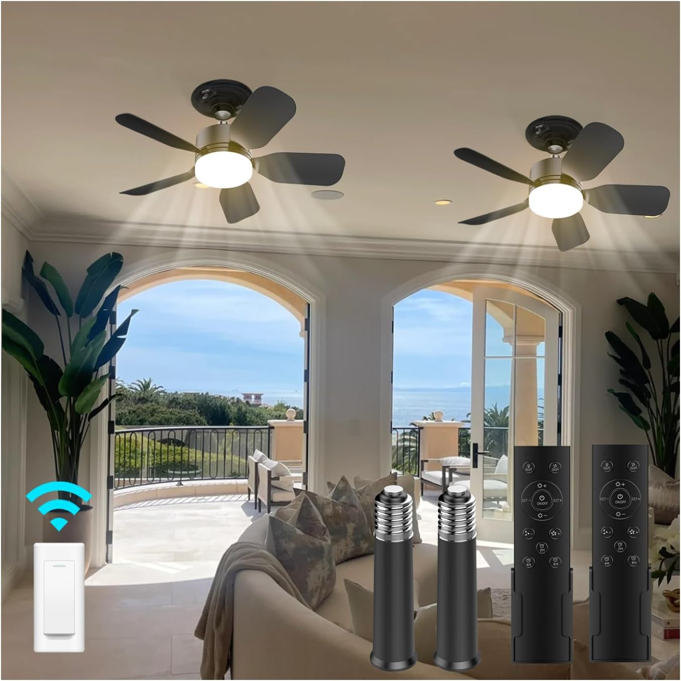 20" Socket Fan Light with Remote, 30W 2000 Lumens, 3 Colors 3000-6000K Small Ceiling Fans with Lights 6 Speed Wind Light Bulb Fan for Bedroom, Living Room, Kitchen, Laundry Room