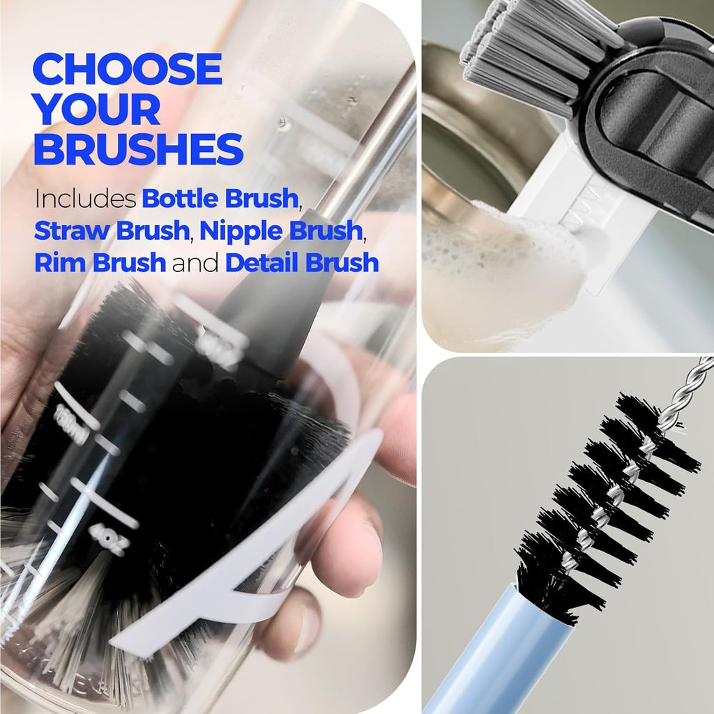 6 Pack Bottle Brush Set, 14" Long Handle Stainless Steel Bottle Cleaner Brush, 3 Straw Brushes, 4-In-1 Bottle Cleaning Brush for Water Bottle, Antistatic Lab Brushes Straws, Black