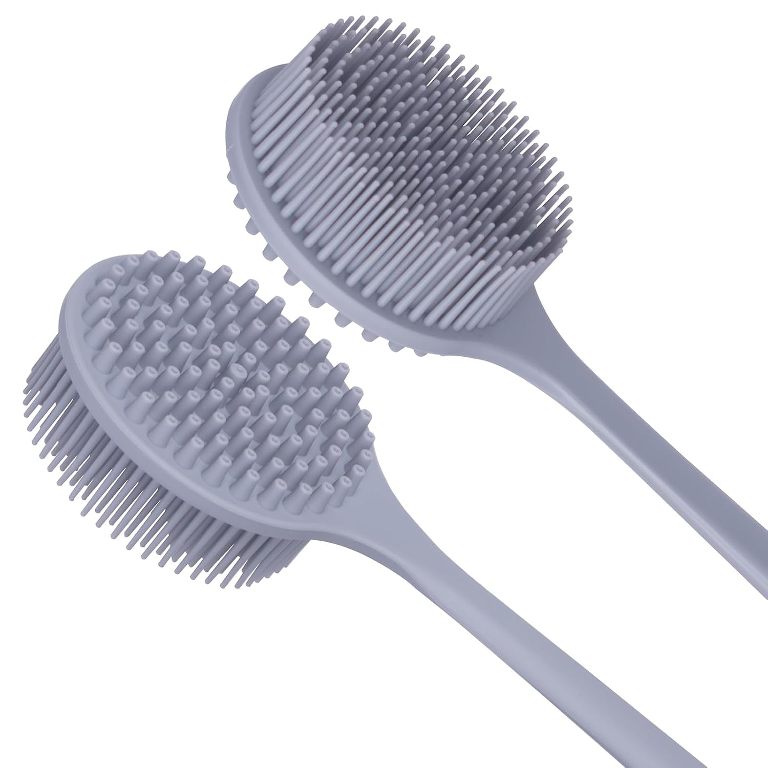 Silicone Back Scrubber for Shower Bath Body Brush with Long Handle (Gray)