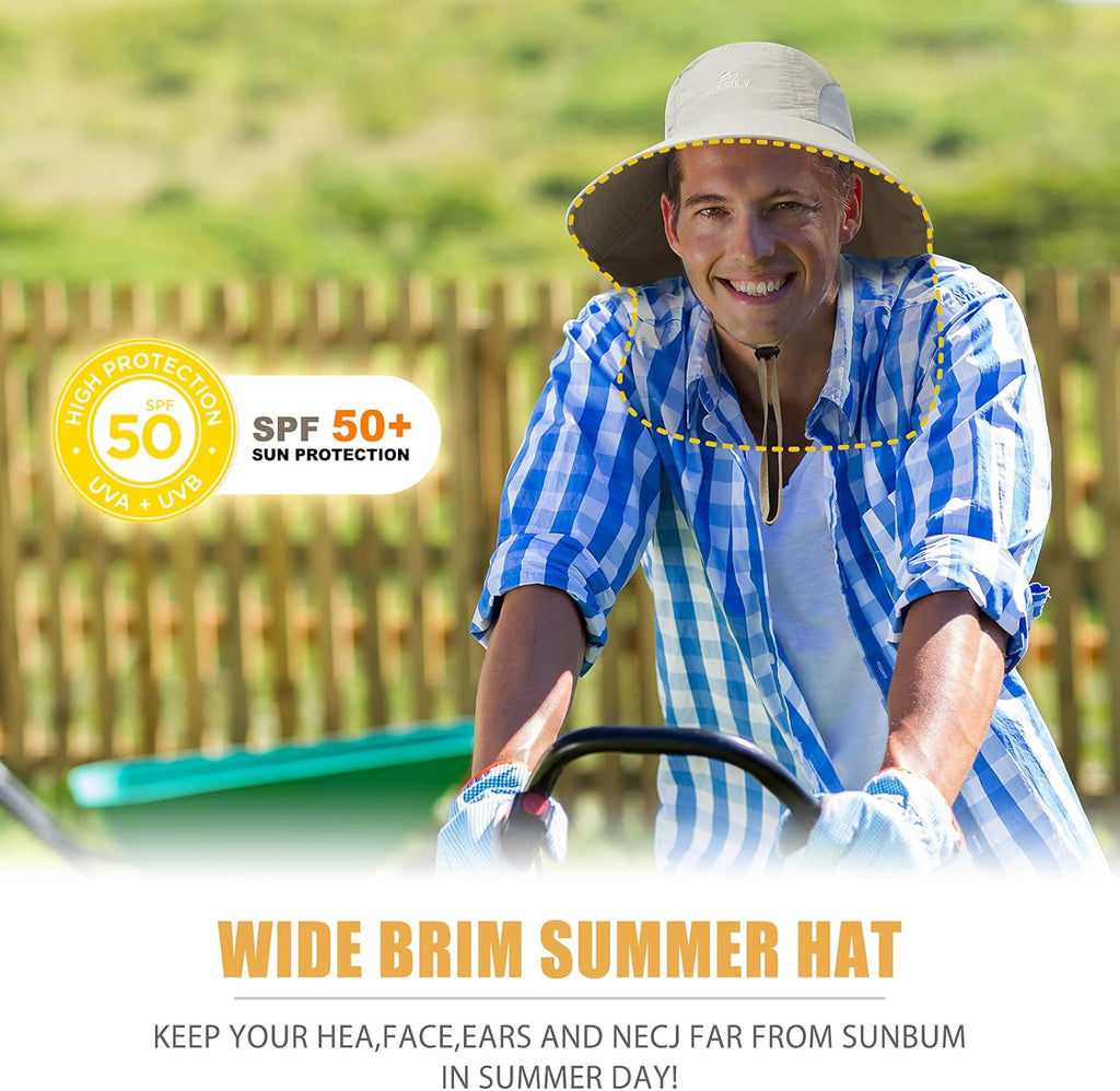 Outdoor Sun Hat for Men with 50+ UPF Protection Safari Cap Wide Brim Fishing Hat with Neck Flap, for Dad…