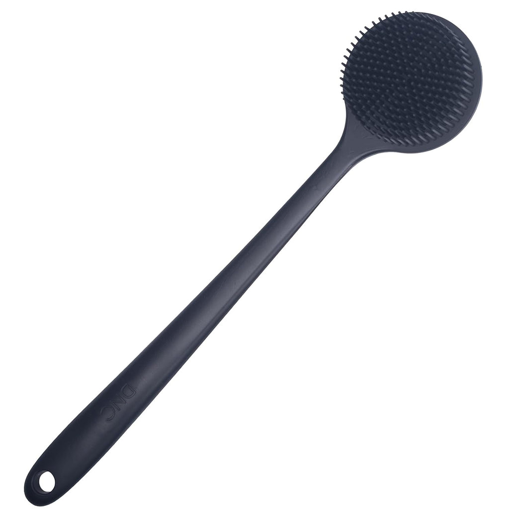 Silicone Back Scrubber for Shower Bath Body Brush with Long Handle (Gray)