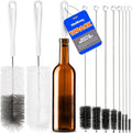 10 Pack Bottle Brush Cleaner Set, 15" Long Handle Bottle Cleaner Brush, Flexible Long Handle Water Bottle Brush for Narrow Neck Beer Wine, 8 Straws, Abrasive Spiral Brushes, White Grey