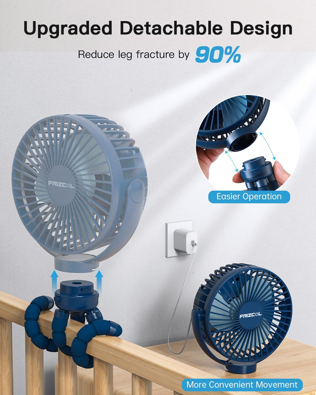 12000Mah Portable Stroller Fan, Use as Power Bank, 65H Battery Operated Fan Flexible Tripod Clip on Fans, Detachable Personal Handheld Baby Fans for Stroller, Car Seat, Desk, Treadmill (Blue)