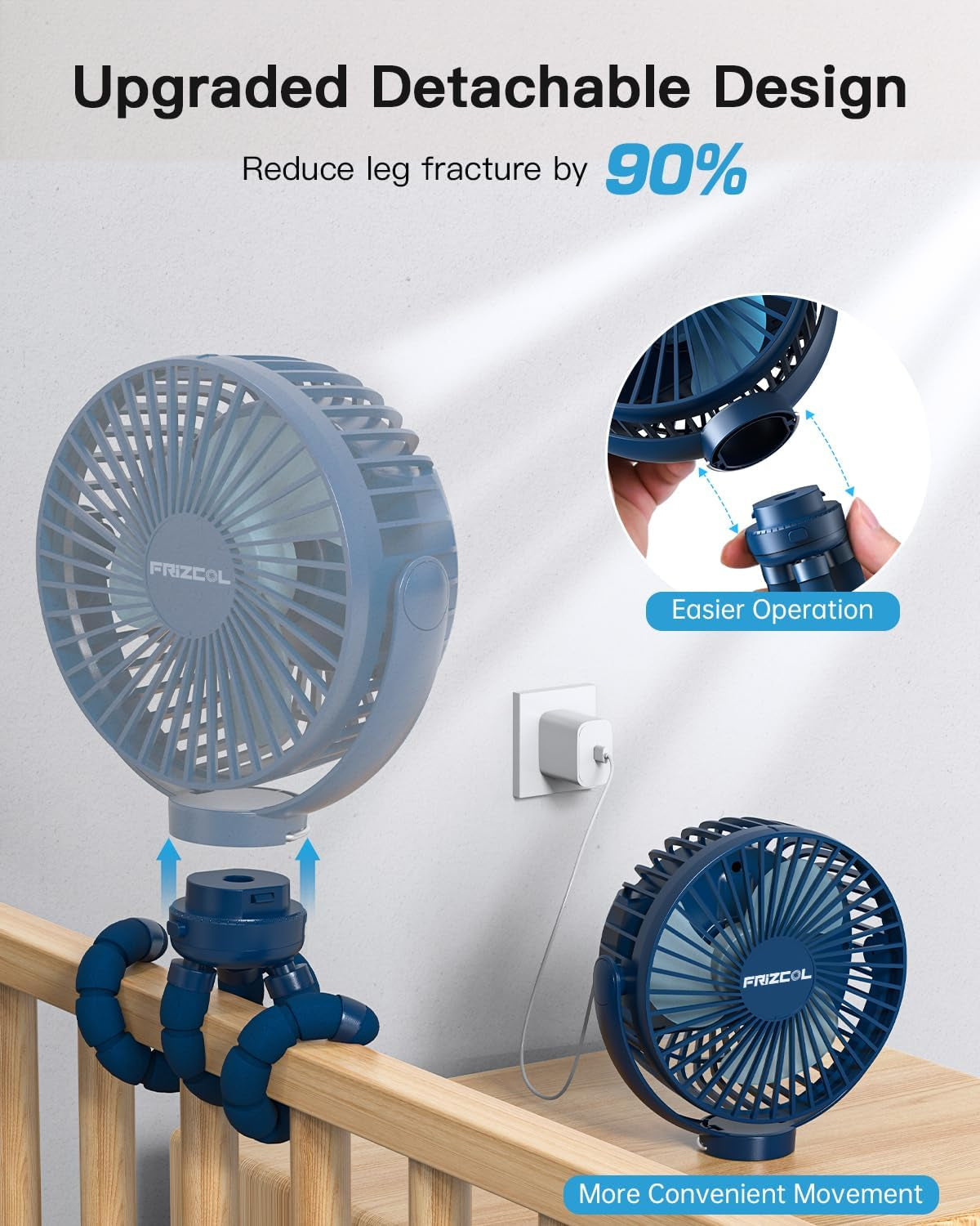 12000Mah Portable Stroller Fan, Use as Power Bank, 65H Battery Operated Fan Flexible Tripod Clip on Fans, Detachable Personal Handheld Baby Fans for Stroller, Car Seat, Desk, Treadmill (Blue)