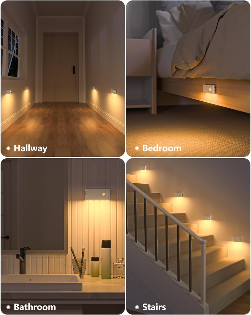 Motion Sensor Night Light, Rechargeable Stair Lights Indoor, Warm White Motion Sensor Light Indoor, Battery Operated Night Light for Hallway, Stairway, Bathroom, Bedroom, Kitchen, 6 Pack