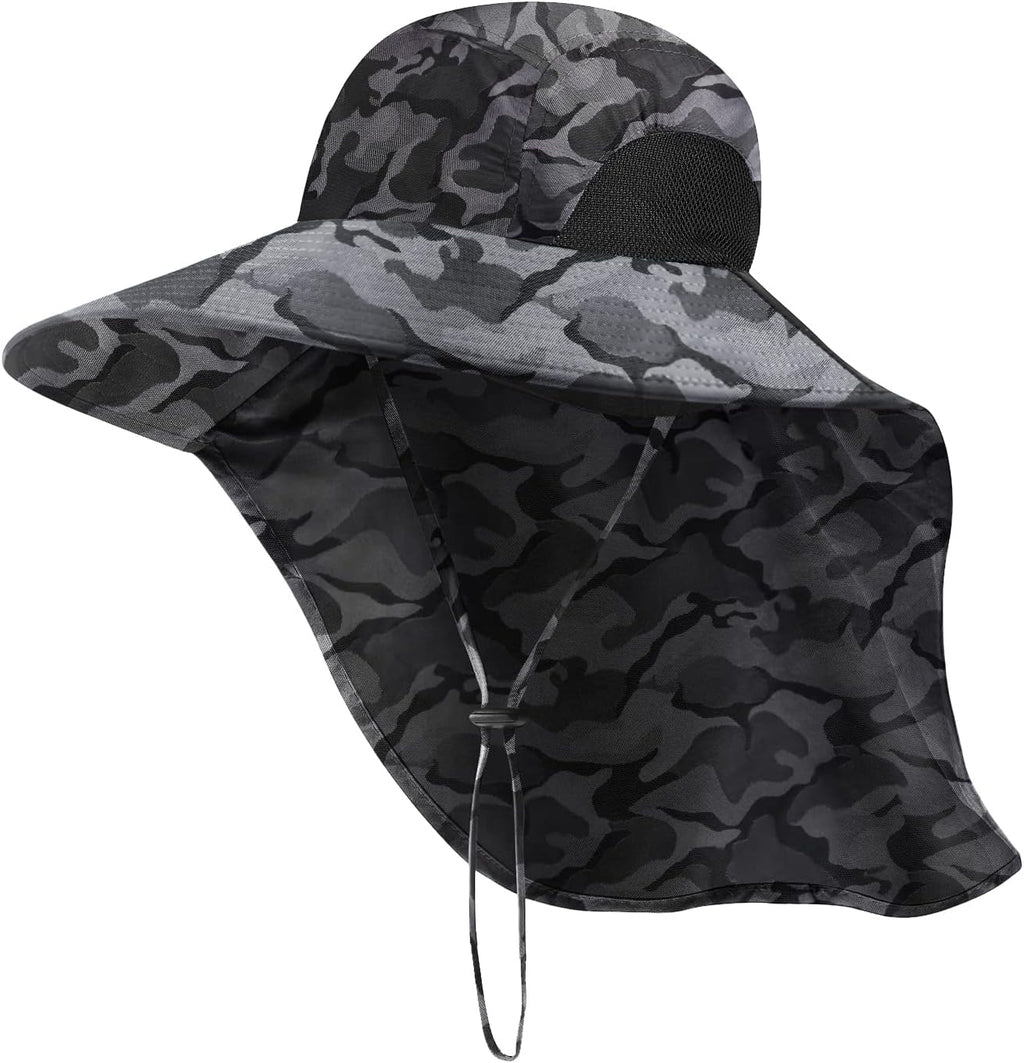 Outdoor Sun Hat for Men with 50+ UPF Protection Safari Cap Wide Brim Fishing Hat with Neck Flap, for Dad…