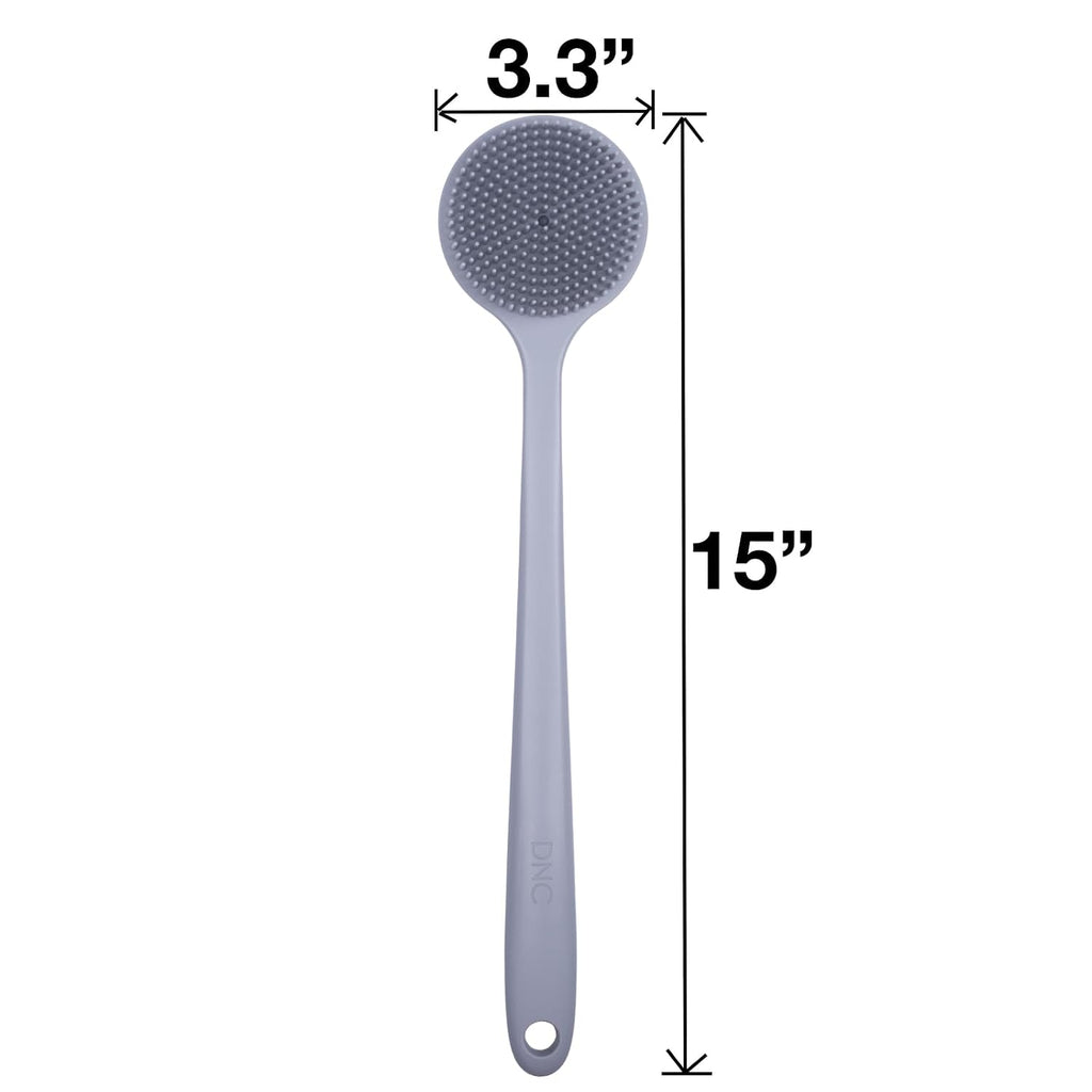 Silicone Back Scrubber for Shower Bath Body Brush with Long Handle (Gray)