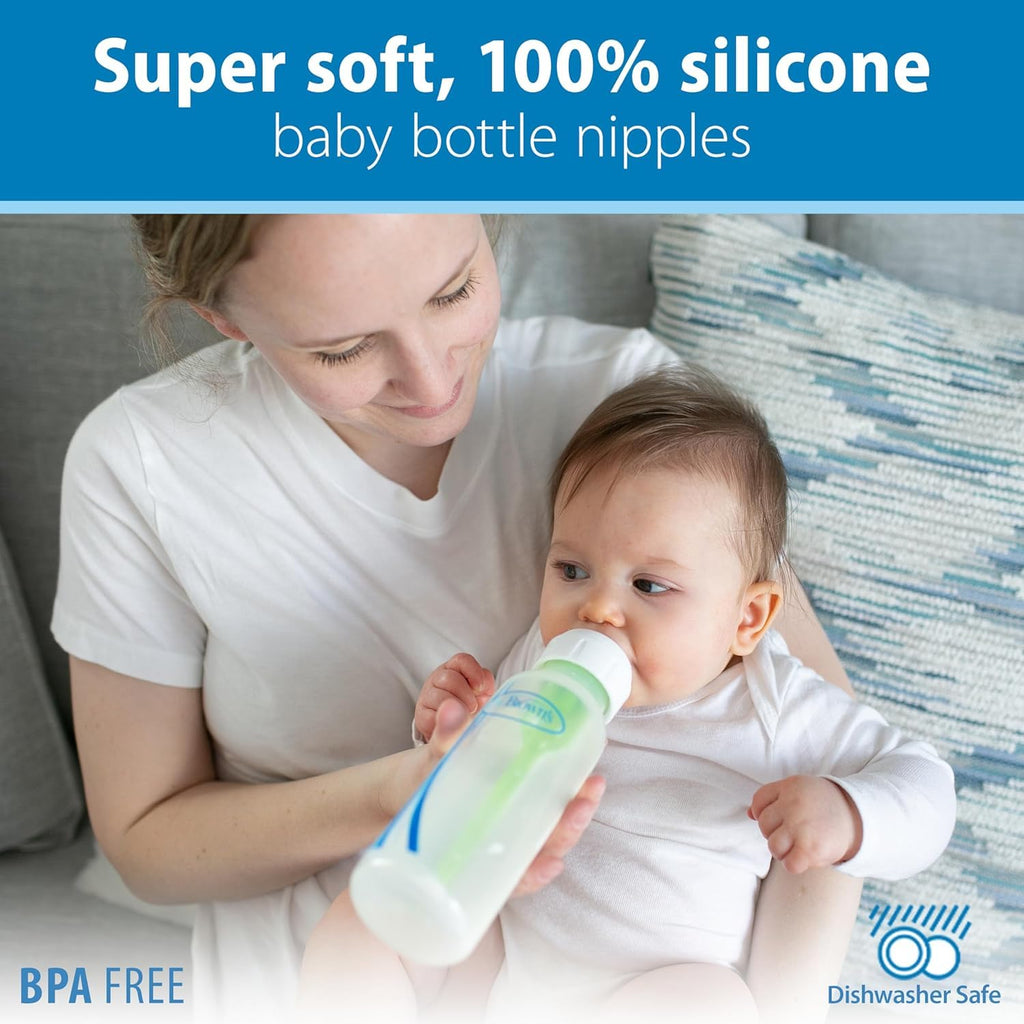 Dr. Brown’S Natural Flow Level 2 Narrow Baby Bottle Silicone Nipple, Medium Flow, 3M+, 100% Silicone Bottle Nipple, 6 Count