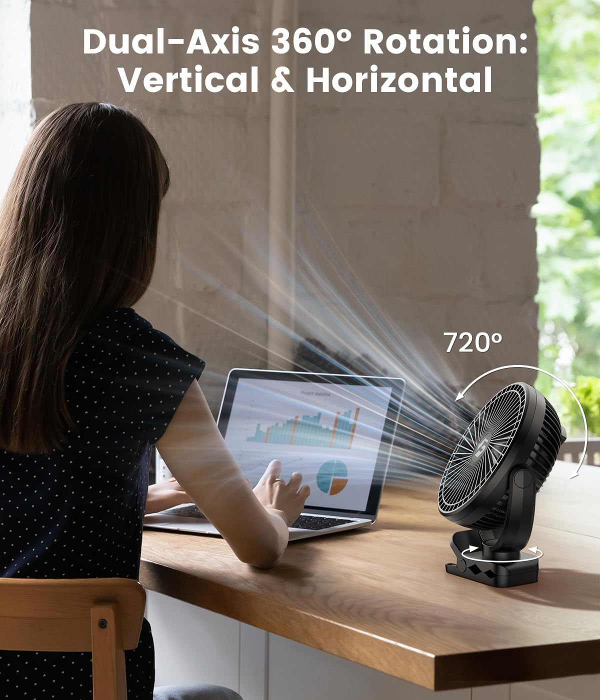 8-Inch Clip on Fan - 20000Mah Portable Fan Battery Rechargeable with 3 Speeds and Strong Airflow, USB Fan Small Desk Fan Personal Quiet Fan for Office, Stroller, Bedroom, Camping, Gifts for Men