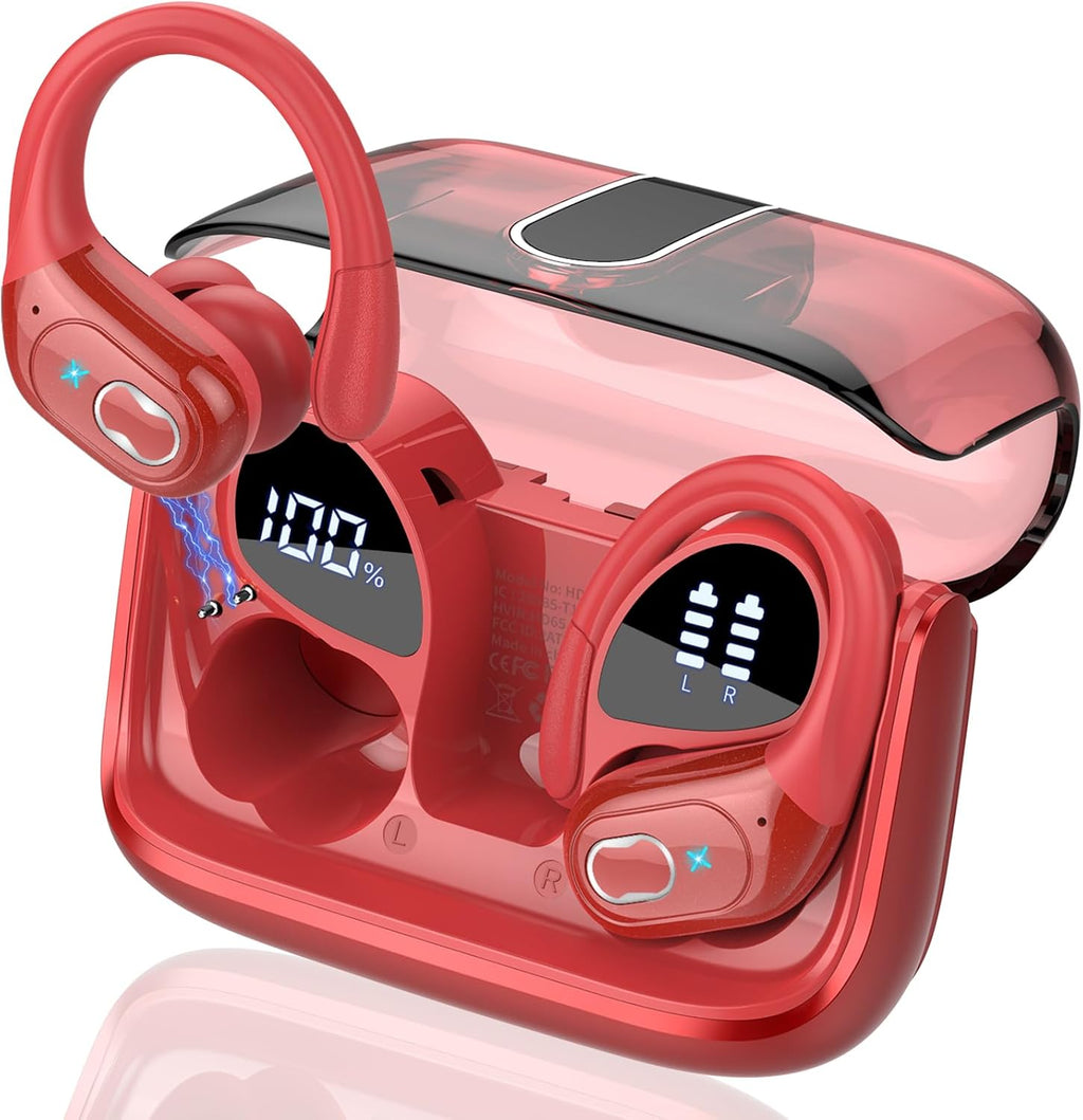 Wireless Earbuds 75Hrs Bluetooth 5.4 Headphone Sport, 2026 Bluetooth Earbuds Stereo Deep Bass over Ear Bud with Earhooks, ENC Noise Cancelling Mic, IPX7 Waterproof Earphone for Gym/Workout, Rose Gold