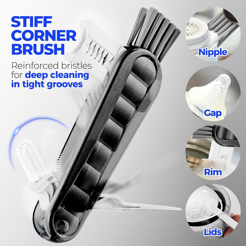 6 Pack Bottle Brush Set, 14" Long Handle Stainless Steel Bottle Cleaner Brush, 3 Straw Brushes, 4-In-1 Bottle Cleaning Brush for Water Bottle, Antistatic Lab Brushes Straws, Black