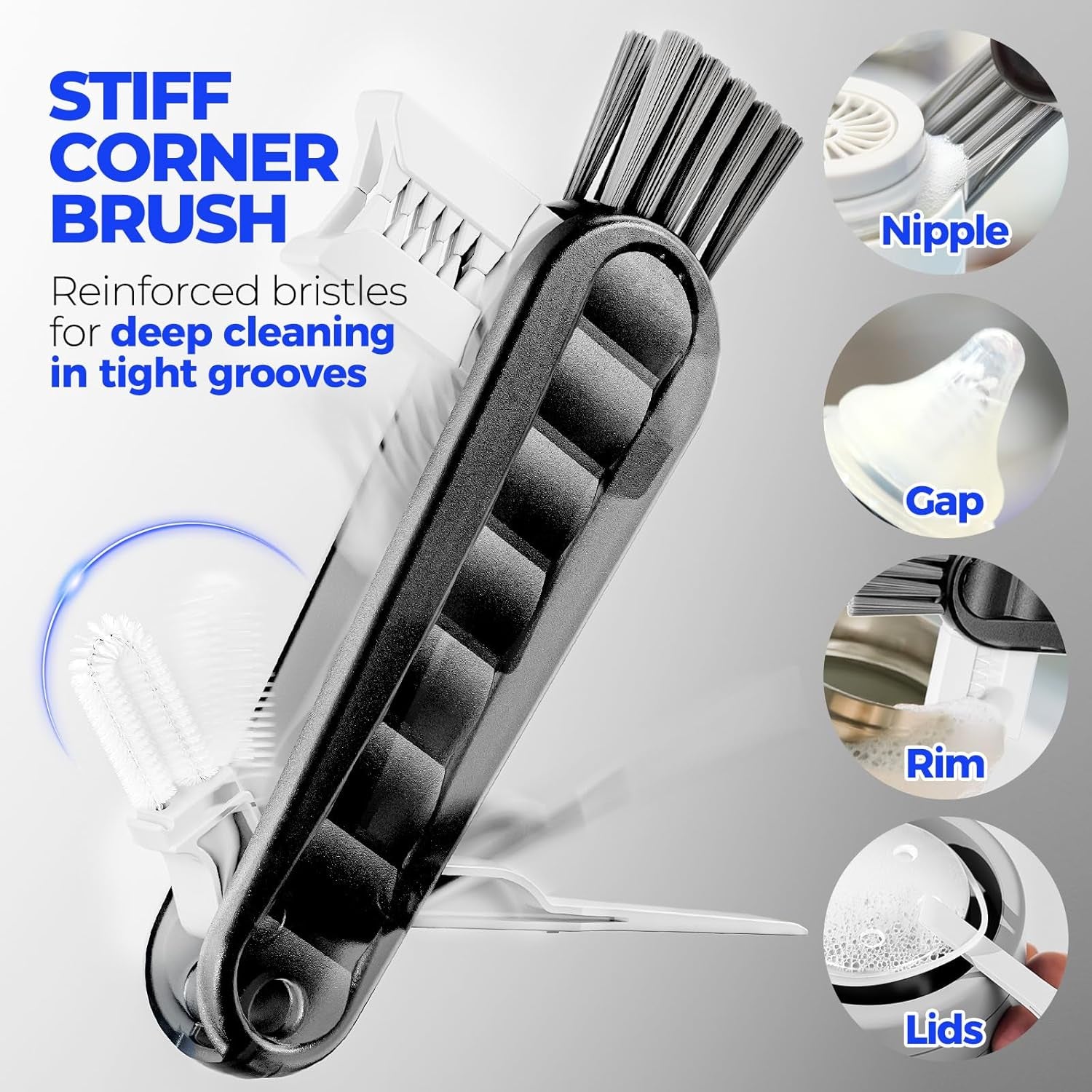 6 Pack Bottle Brush Set, 14" Long Handle Stainless Steel Bottle Cleaner Brush, 3 Straw Brushes, 4-In-1 Bottle Cleaning Brush for Water Bottle, Antistatic Lab Brushes Straws, Black