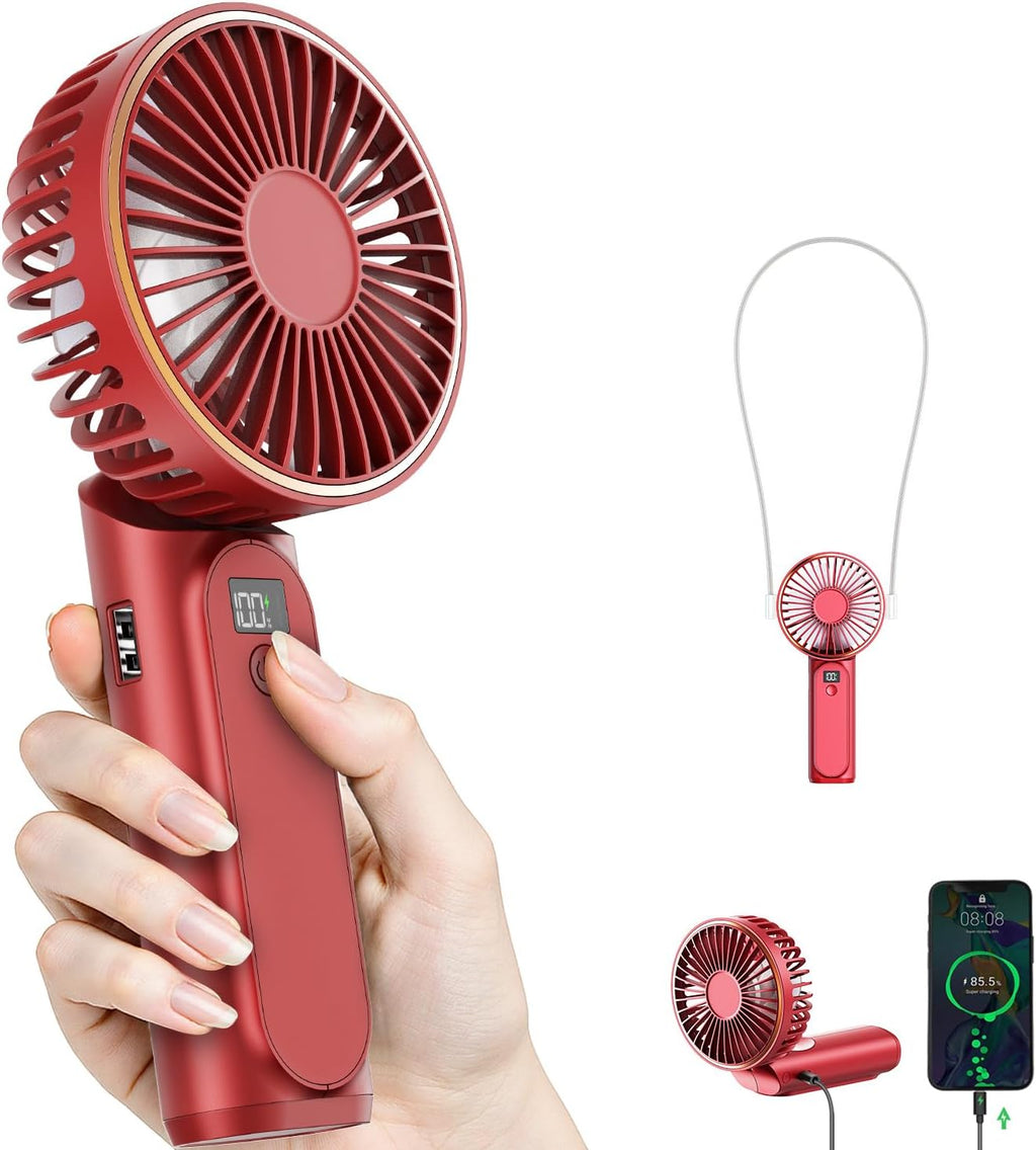 Portable Handheld Fan, Portable Fan Rechargeable, 4000Mah, 180° Adjustable, 6 Speed Wind, Display Electricity in Real Time, USB Rechargeable Foldable F An, Quiet Personal Fan with Power Bank