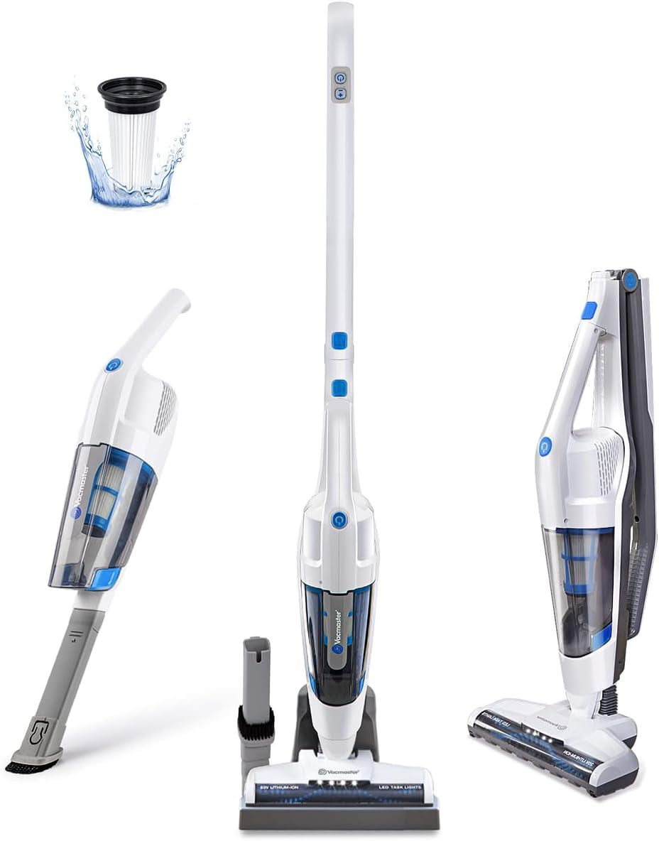 Portable 10.8V 2-In-1 Cordless Stick Lightweight Vacuum Cleaner with 2-Speed Power Control and LED Headlight for Hardwood Floor, Carpet & Pet Hair, Blue