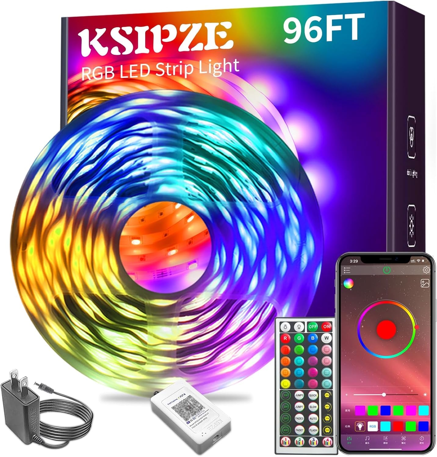 100Ft Led Strip Lights RGB Music Sync Color Changing Led Lights with Smart App Control Remote Led Lights for Bedroom Room Lighting Flexible Home Décor