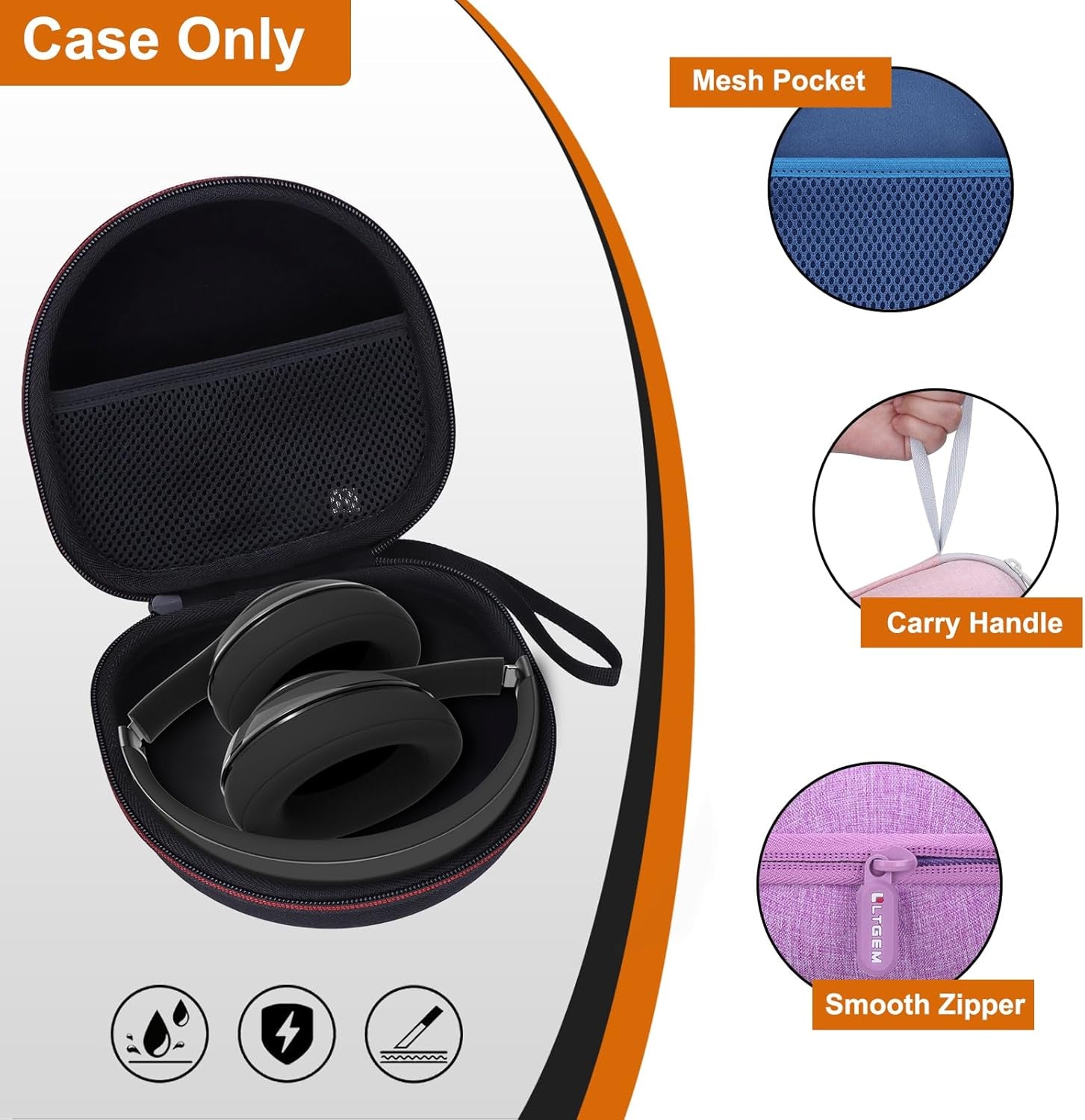 Headphone Case Compatible with Beribes/Tozo/Kvidio/Beats/Soundcore Anker Noise Cancelling Over-Ear Headphones, Black