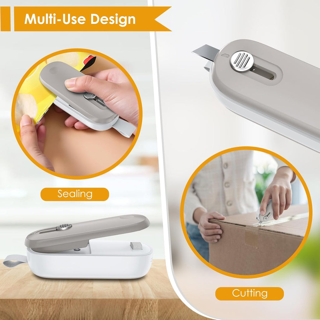 Mini Bag Sealer, Bag Sealer with Cutter 2 in 1 Heat Sealer, Portable Chip Sealer Handheld Food Sealer Mini Sealing Machine for Plastic Bags Chip Bags Food Storage (Battery Included)