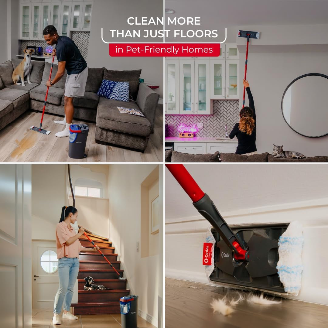 O-Cedar H2Pro Flat Mop System | Quick Everyday Cleaning | Dual-Tank Fresh Water System | Machine Washable Reusable Microfiber Mop Pad | Safe on Hardwood, Tile & Vinyl Floors