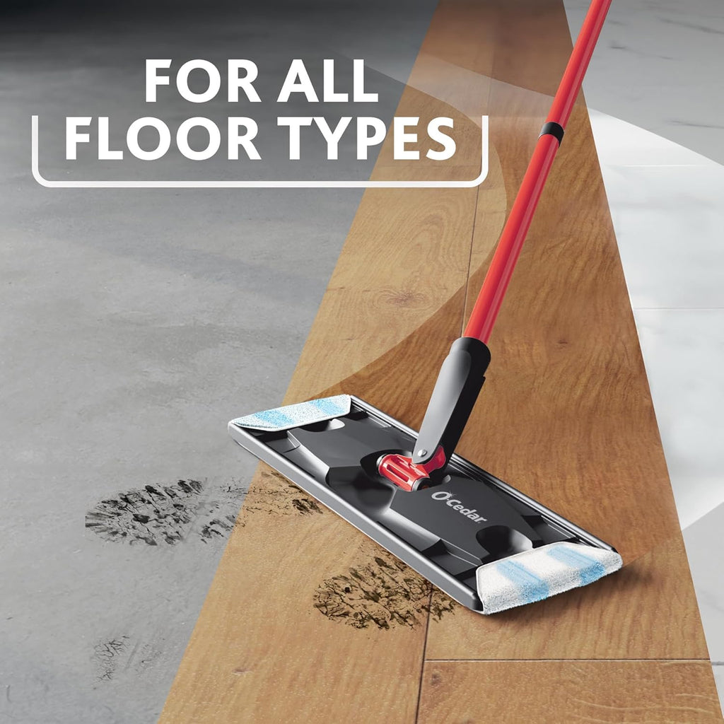 O-Cedar H2Pro Flat Mop System | Quick Everyday Cleaning | Dual-Tank Fresh Water System | Machine Washable Reusable Microfiber Mop Pad | Safe on Hardwood, Tile & Vinyl Floors