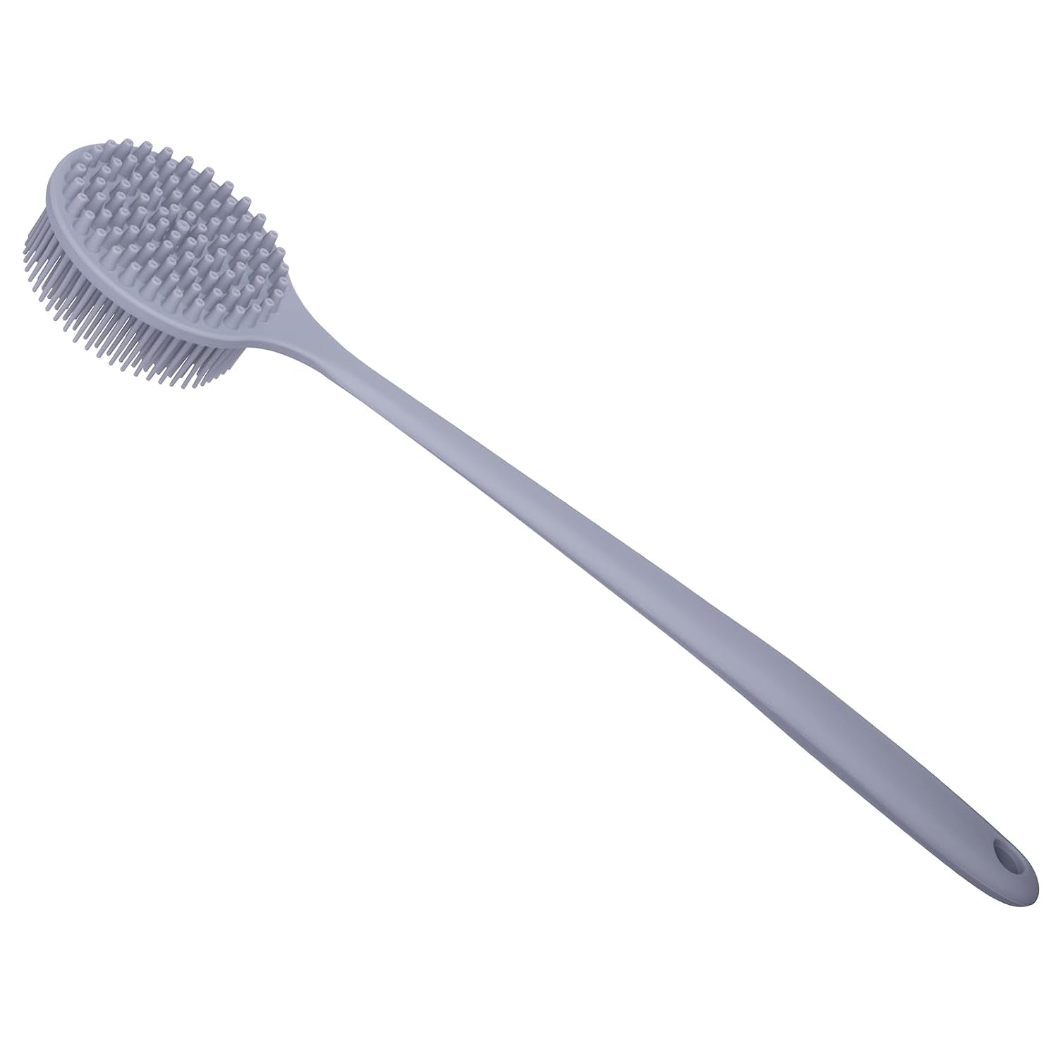 Silicone Back Scrubber for Shower Bath Body Brush with Long Handle (Gray)