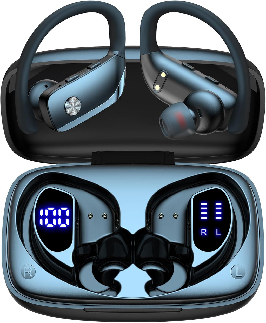 Ear Buds Wireless Earbuds Bluetooth Headphones with 80H Playtime LED Display Case, Over-Ear Hook with Mic, Stereo Sound, Easy Button Controls, Sports Earphones for Running Workout Gym Pink