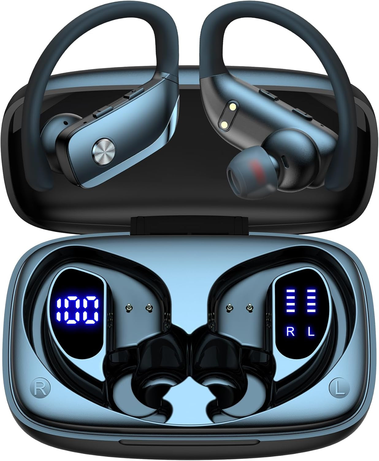 Ear Buds Wireless Earbuds Bluetooth Headphones with 80H Playtime LED Display Case, Over-Ear Hook with Mic, Stereo Sound, Easy Button Controls, Sports Earphones for Running Workout Gym Pink
