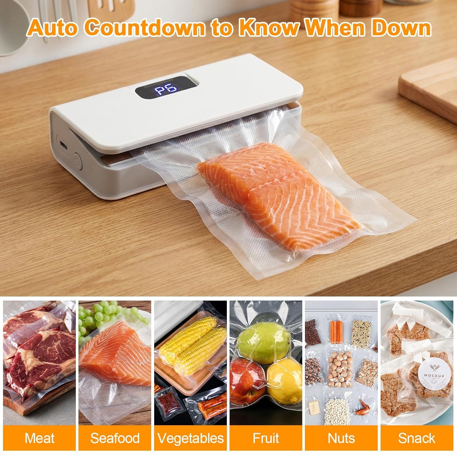 Mini Bag Sealer, Rechargeable Sealer Machine with LED Power Display, 6 Gear Adjustable Portable Bag Sealer Heat Sealer and Cutter, Bag Resealer for Chips Snacks Mylar Plastic Bags