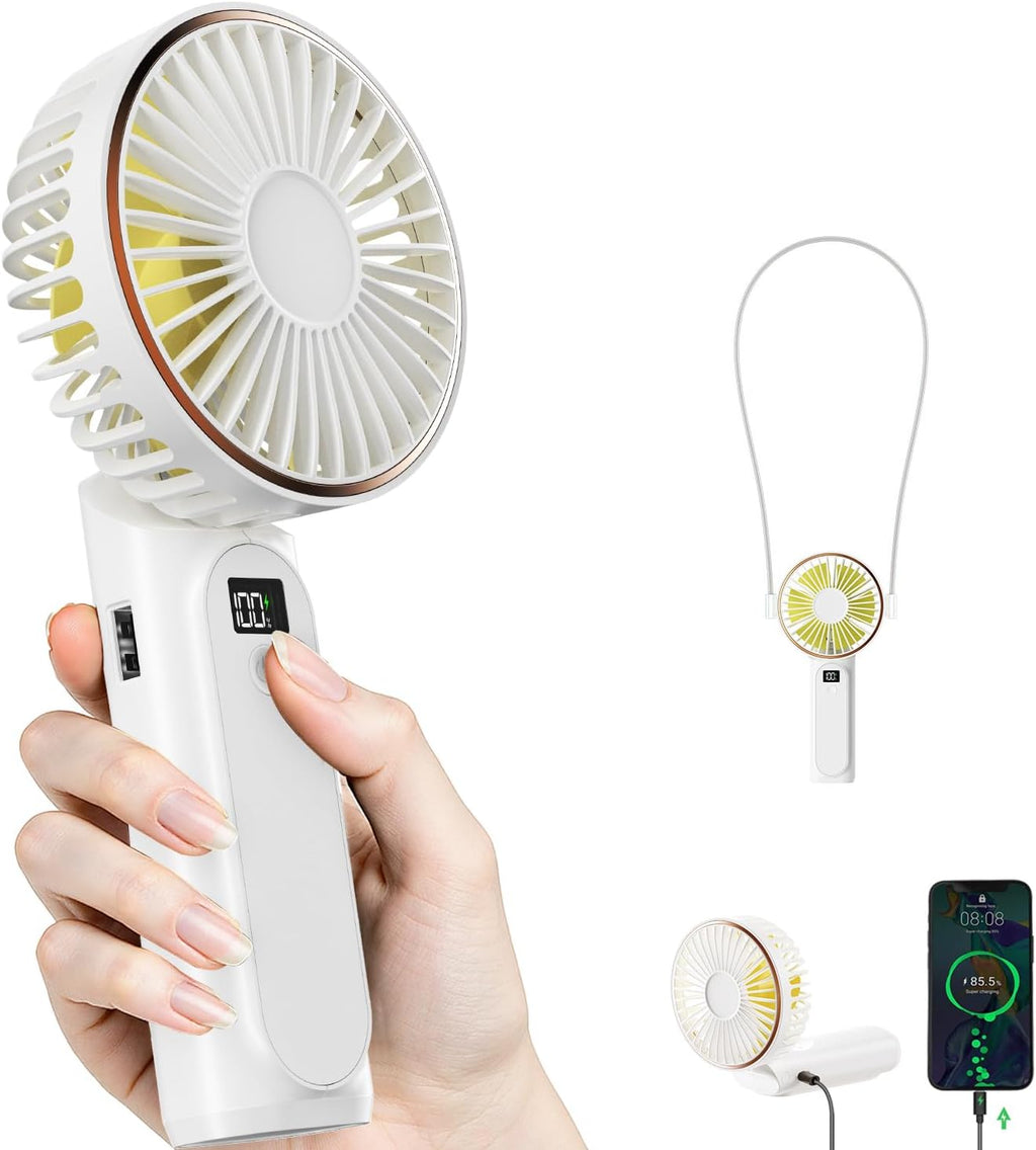 Portable Handheld Fan, Portable Fan Rechargeable, 4000Mah, 180° Adjustable, 6 Speed Wind, Display Electricity in Real Time, USB Rechargeable Foldable F An, Quiet Personal Fan with Power Bank