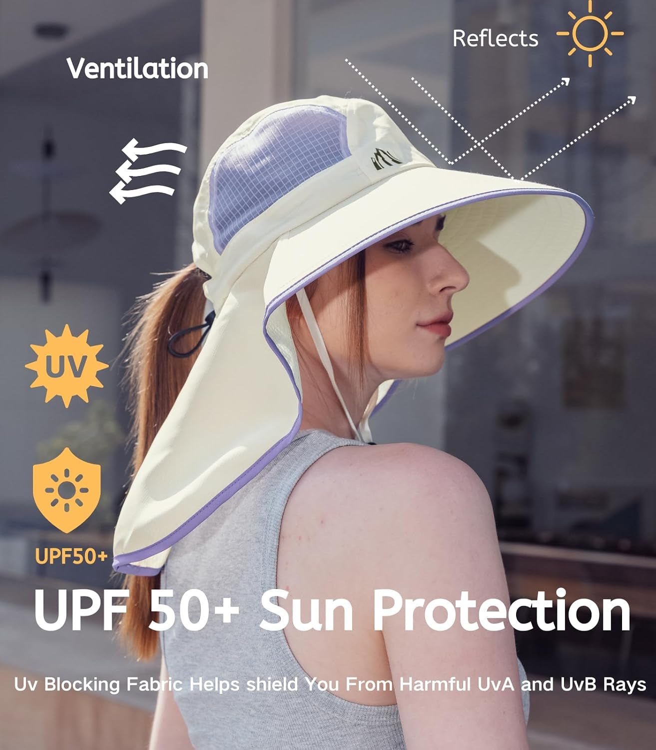 UV Sun Protection Hat Women Foldable Neck Flap Wide Brim Fishing Hat with Ponytail Hole for Women