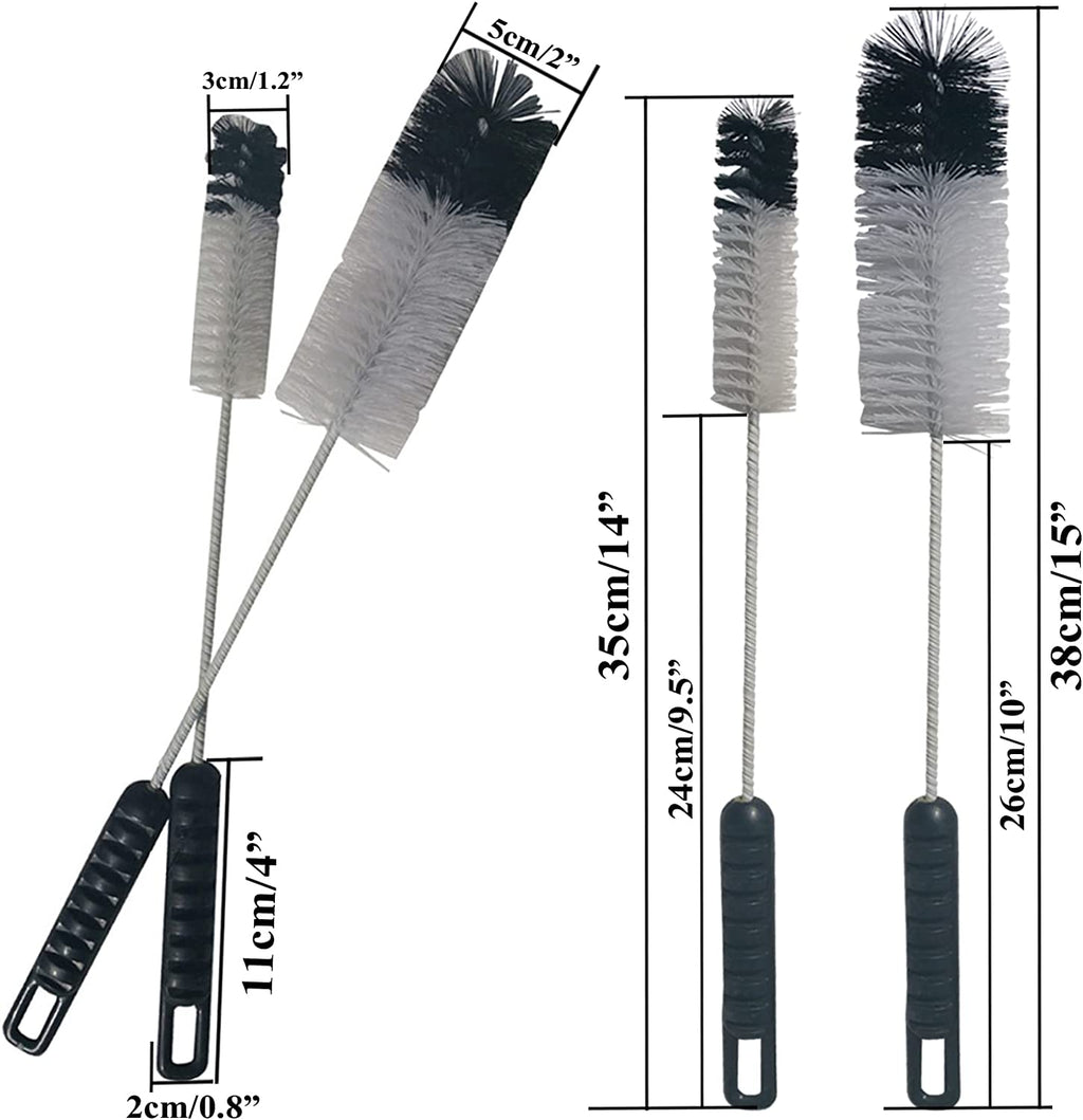 Bottle Brushes Thin Long Handle X 2, Utility Skinny Wire Cleaner Set Big Small, Bendable Flexible for Cleaning Narrow Neck Water, Beer, Wine, Baby Bottles, Pipes, Tubes, Hoses, and Flasks