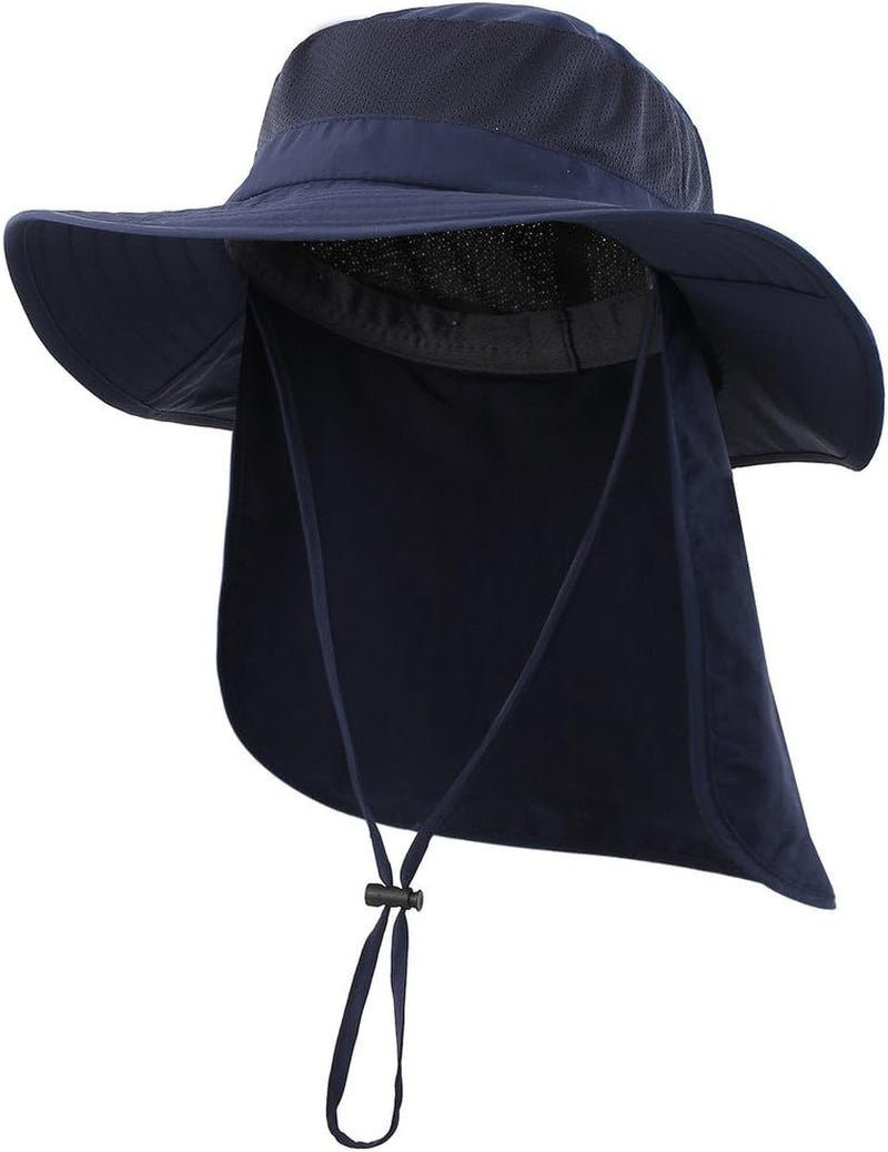 Outdoor UPF50+ Mesh Sun Hat Wide Brim Fishing Hat with Neck Flap Sun Hat for Men Women