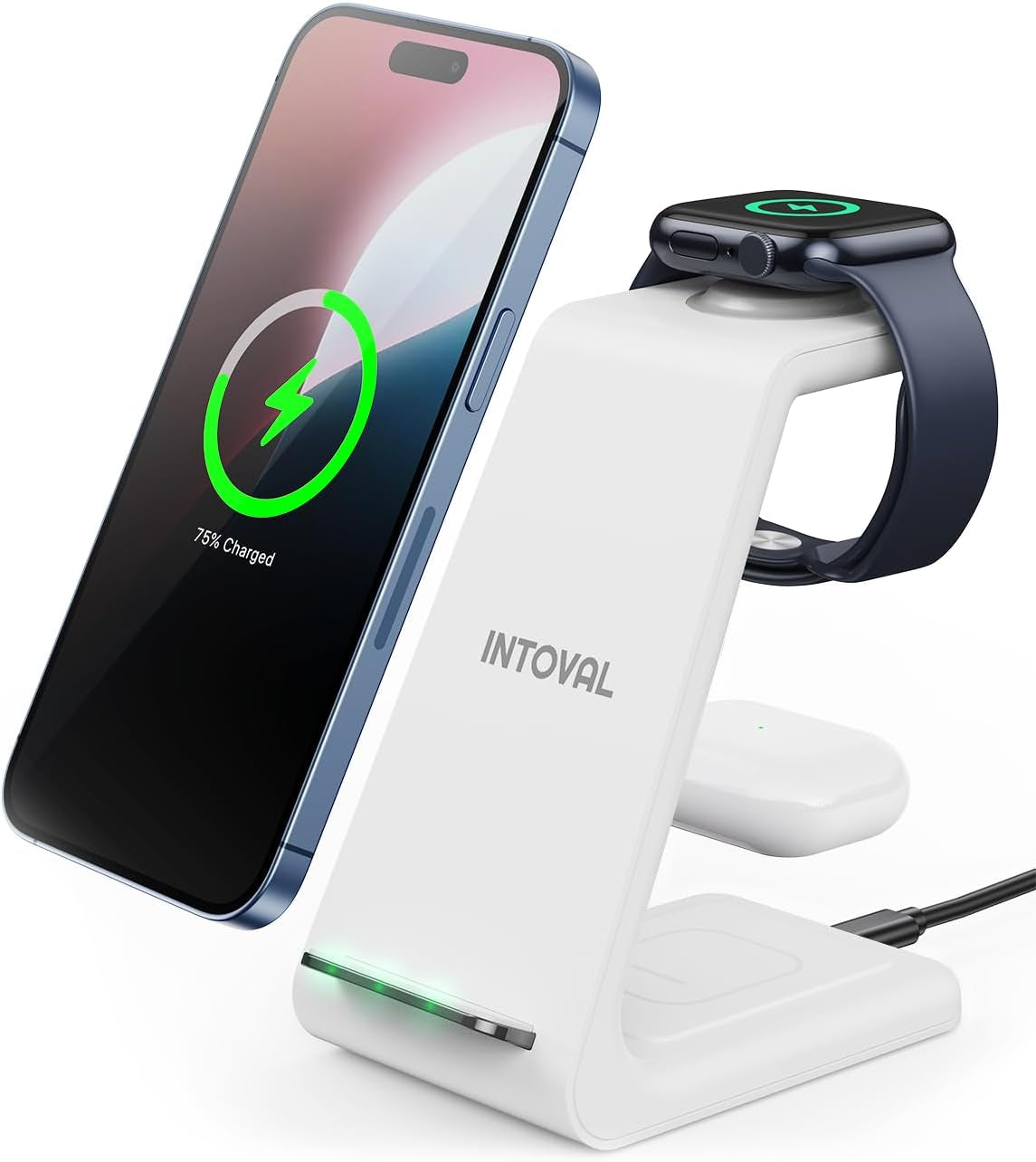 3 in 1 Wireless Charging Station for Iphone and Apple Watch,Fast Wireless Charger Stand,Compact Desk Charging Dock for Iphone17 16 15 14 13/Pro/Max, Iwatch11 10 9 Ultra/Se 3/3,Airpods