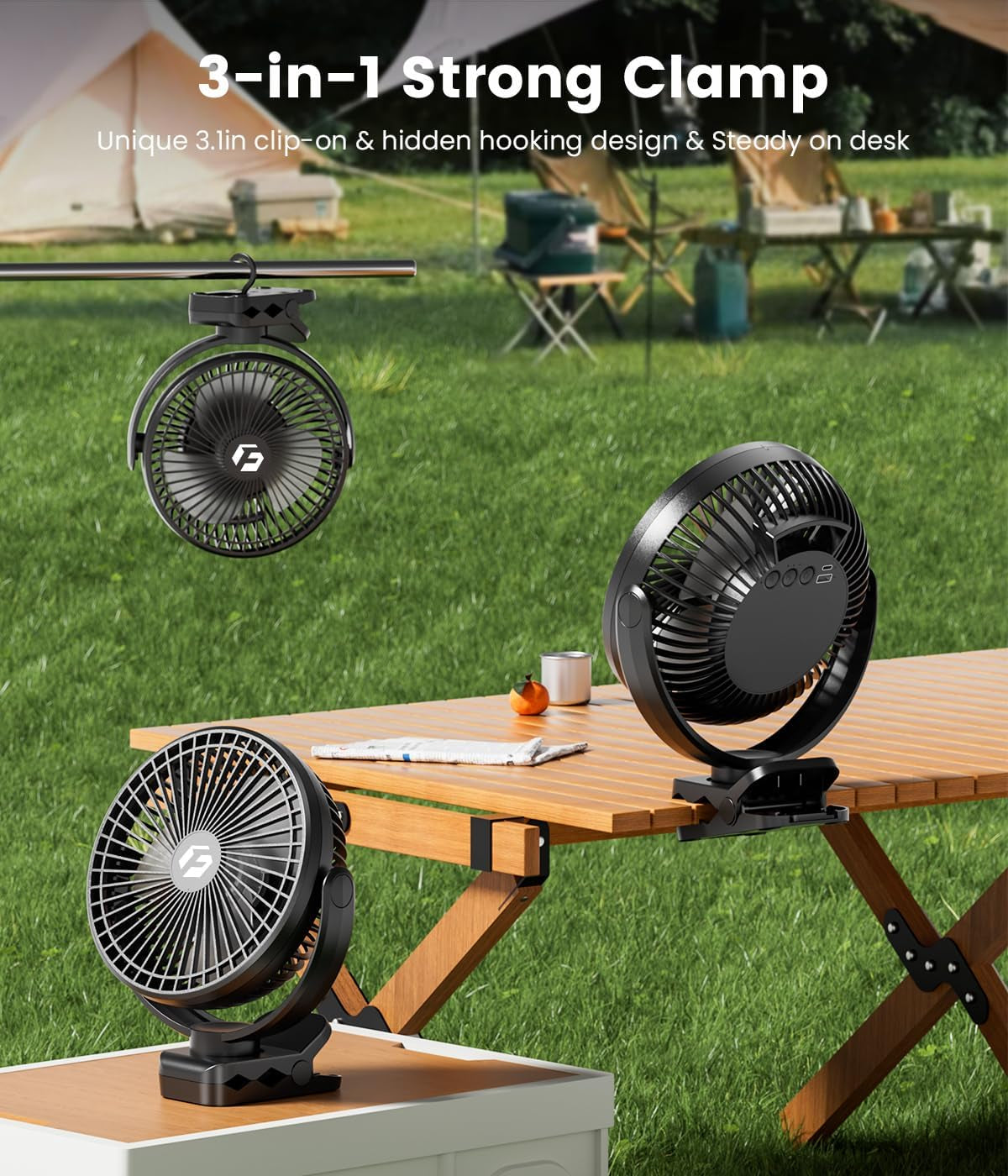 8-Inch Clip on Fan - 20000Mah Portable Fan Battery Rechargeable with 3 Speeds and Strong Airflow, USB Fan Small Desk Fan Personal Quiet Fan for Office, Stroller, Bedroom, Camping, Gifts for Men