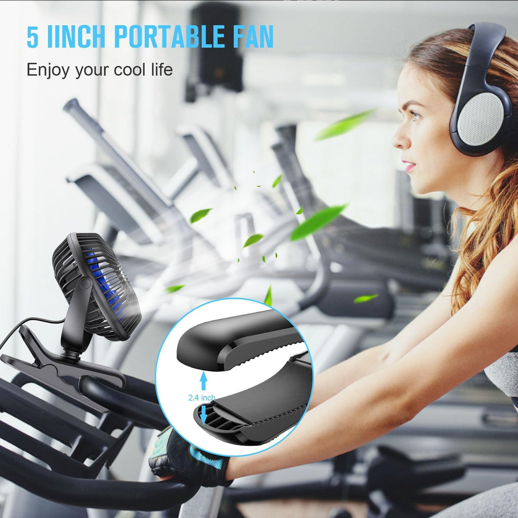 USB Clip on Fan, Portable Small Fan with Cord Powered, 3 Speeds Strong Airflow, with Sturdy Clamp, Quiet Personal Desk Fan
