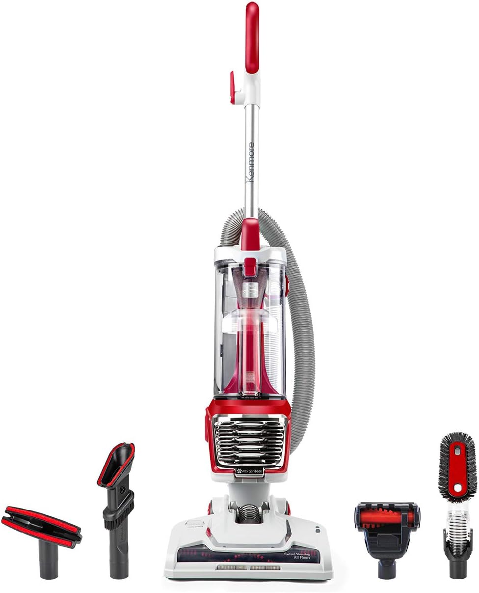 DU2015 Bagless Upright Vacuum Lightweight Carpet Cleaner with 10’Hose, HEPA Filter, 4 Cleaning Tools for Pet Hair, Hardwood Floor, Red