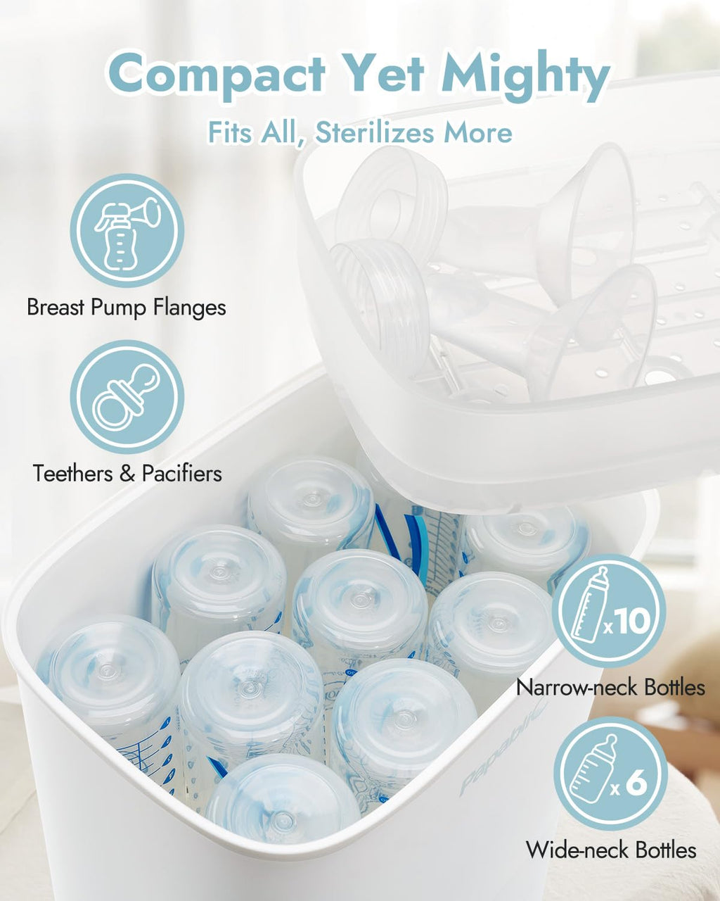 Baby Bottle Sterilizer and Dryer Pro, Esterilizador De Biberones, Electric Steam Sterilizer for Baby Bottles, Pacifiers, and Pump Parts, Large Capacity 10 Bottles