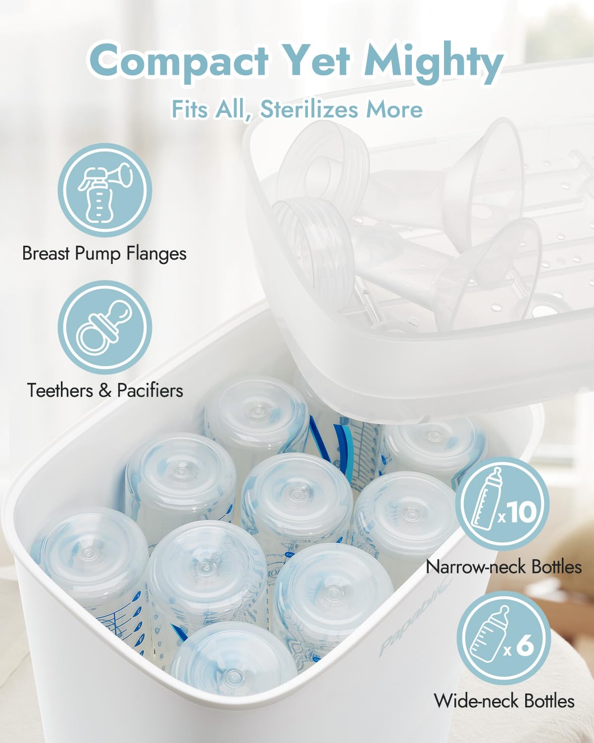 Baby Bottle Sterilizer and Dryer Pro, Esterilizador De Biberones, Electric Steam Sterilizer for Baby Bottles, Pacifiers, and Pump Parts, Large Capacity 10 Bottles